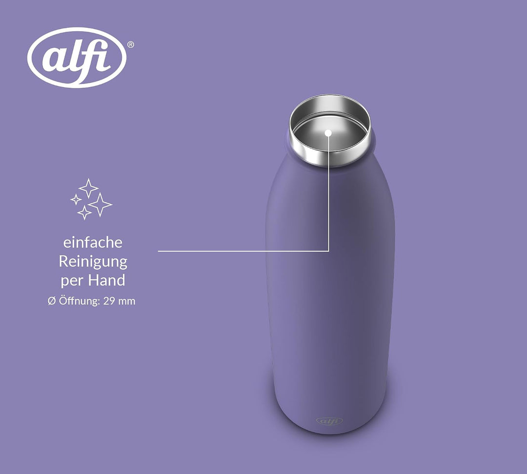alfi PURE BOTTLE Isolierflasche 0,50 l, 24 h kalt, iris bloom mat | 12 h heiss, Kohlensäurefest, aus