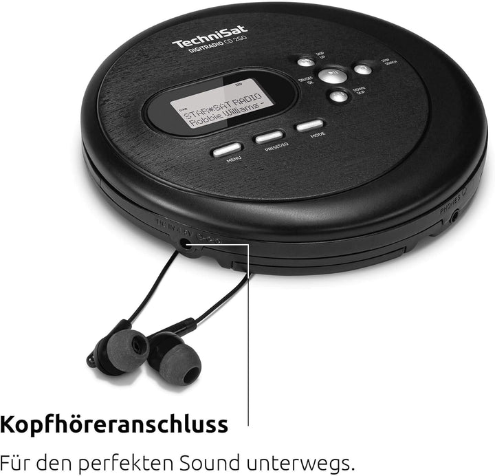 TechniSat DIGITRADIO CD 2GO - portabler CD-Player (Discman, MP3 mit Resume-Funktion, ASP, Kopfhörera
