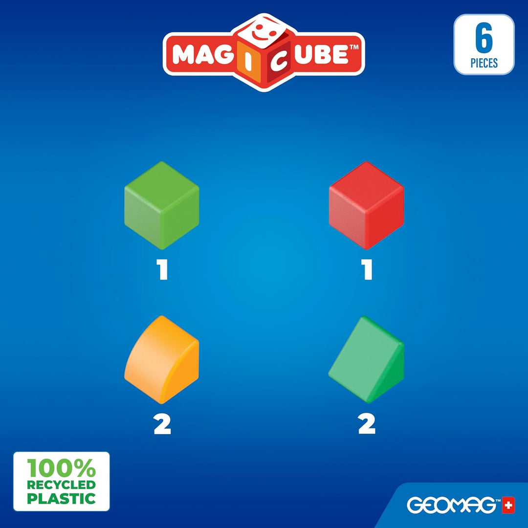 GEOMAG - Magicube 1+ Formen - Magnetische Blöcke für Kinder - 4 Farben und Formen - 6 Würfel - 1-5 J