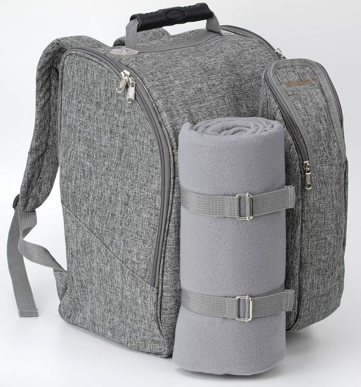 Brubaker Picknickrucksack für 2 Personen Grau 28 × 40 × 22 cm - mit Kühlfach, Iso-Flaschenhalter und