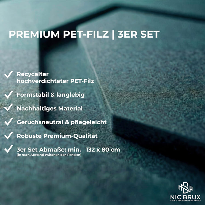 NIC’BRUX® Akustikpaneele Set 3er 80x44 cm – Modernes Akustikbild Wanddesign aus PET-Filz | Schallabs