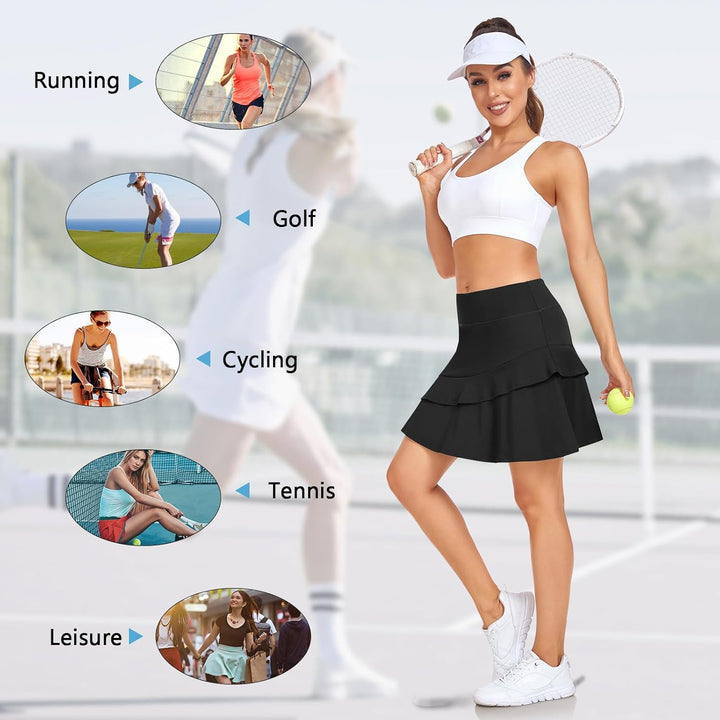Soneven Hosenrock Damen Knielang Tennis Rock mit Hose Drunter Mädchen Pleated Wanderrock Sommer Spo
