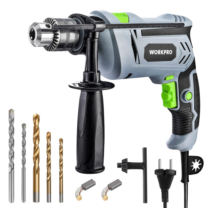 WORKPRO Schlagbohrmaschine 850W, Bohrmaschine 3000RPM, 2 in 1 Hammer und Bohrer mit 360° Drehgriff,