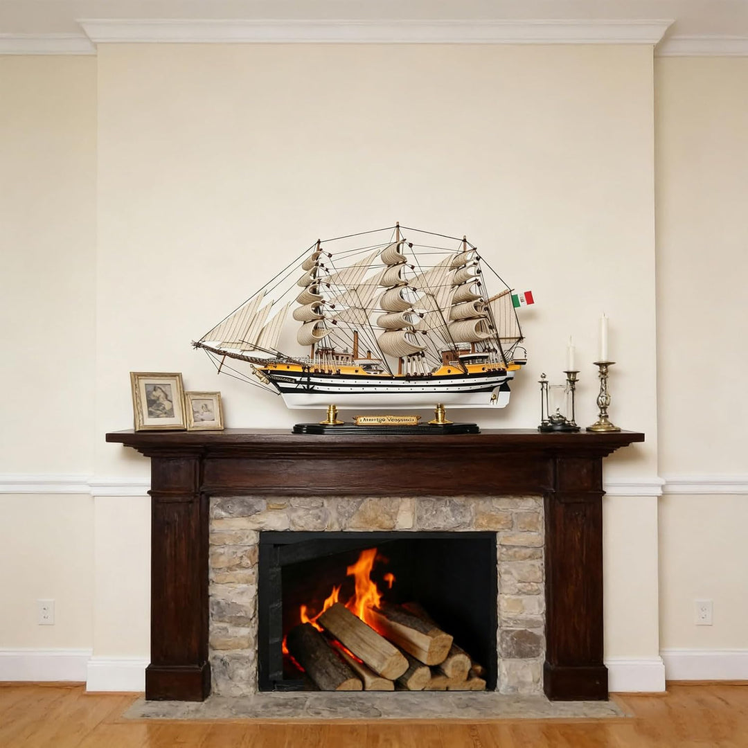 YLME Schiffsmodell aus Holz Amerigo Vespucci Segelboot Modell aus Massivholz Segelboot aus Holz Naut