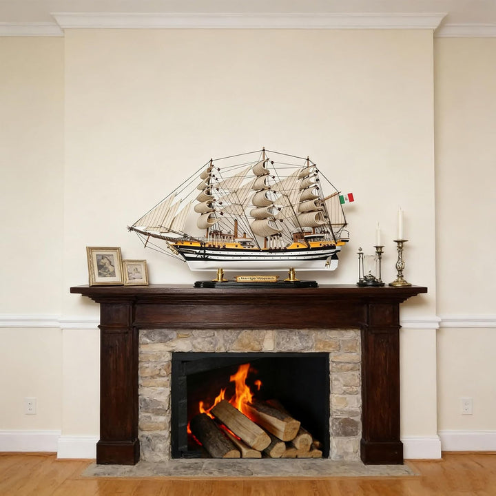 YLME Schiffsmodell aus Holz Amerigo Vespucci Segelboot Modell aus Massivholz Segelboot aus Holz Naut