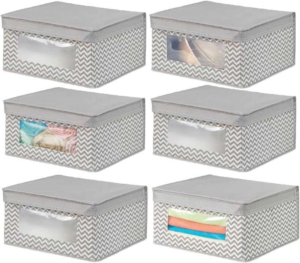 mDesign 6er-Set stapelbare Stoffbox mit Deckel für Kleidung usw. – mittelgrosse Aufbewahrungskiste m