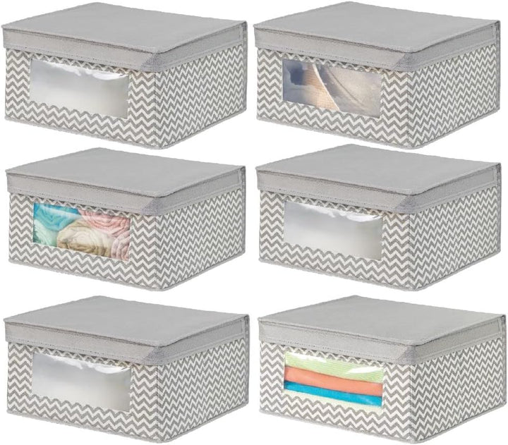 mDesign 6er-Set stapelbare Stoffbox mit Deckel für Kleidung usw. – mittelgrosse Aufbewahrungskiste m
