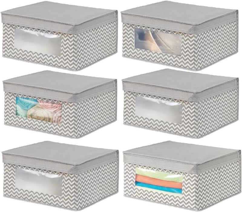 mDesign 6er-Set stapelbare Stoffbox mit Deckel für Kleidung usw. – mittelgrosse Aufbewahrungskiste m
