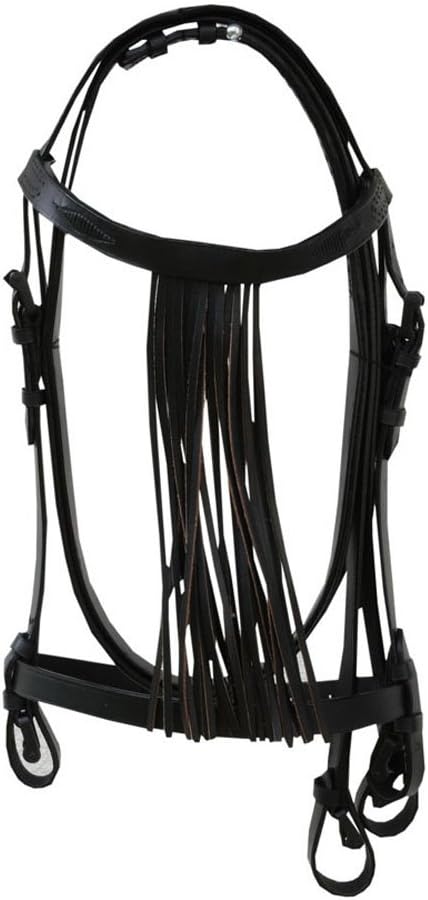 AMKA Spanische Trense mit Leder Fransenstirnband und Lederzügel Vaquero Zaum 005/105 schwarz, schwar