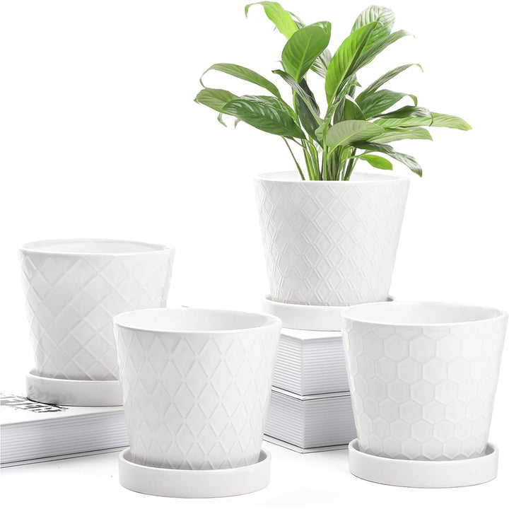 Buymax Blumentöpfe für den Innenbereich, 12.7 cm, Keramik-Blumentopf mit Ablaufloch und Keramik-Tabl