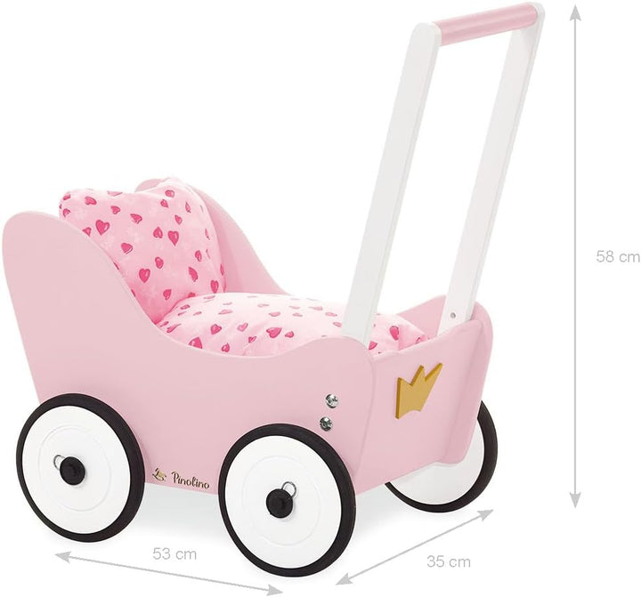 Pinolino Puppenwagen Prinzessin Lea, aus Holz, mit Bremssystem, Lauflernhilfe mit gummierten Holzräd