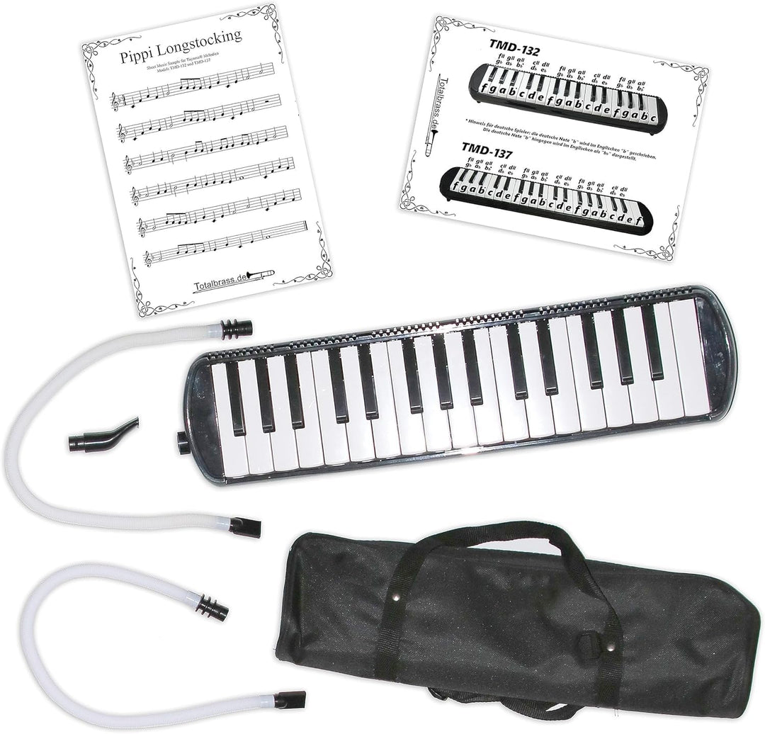 Tuyama® TMD-132 Melodica Melodika mit Mundstück, 2 Mundschläuchen, Notenblatt und Koffer (32 Tasten)