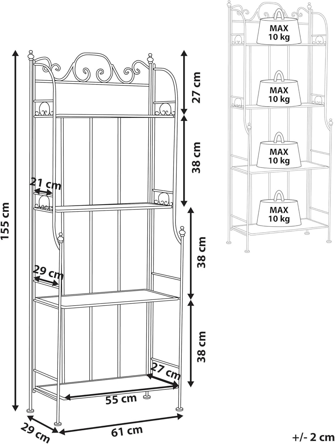 Vielseitiges Gartenregal in Schwarz aus Metall mit 4 Ablageflächen Isernia