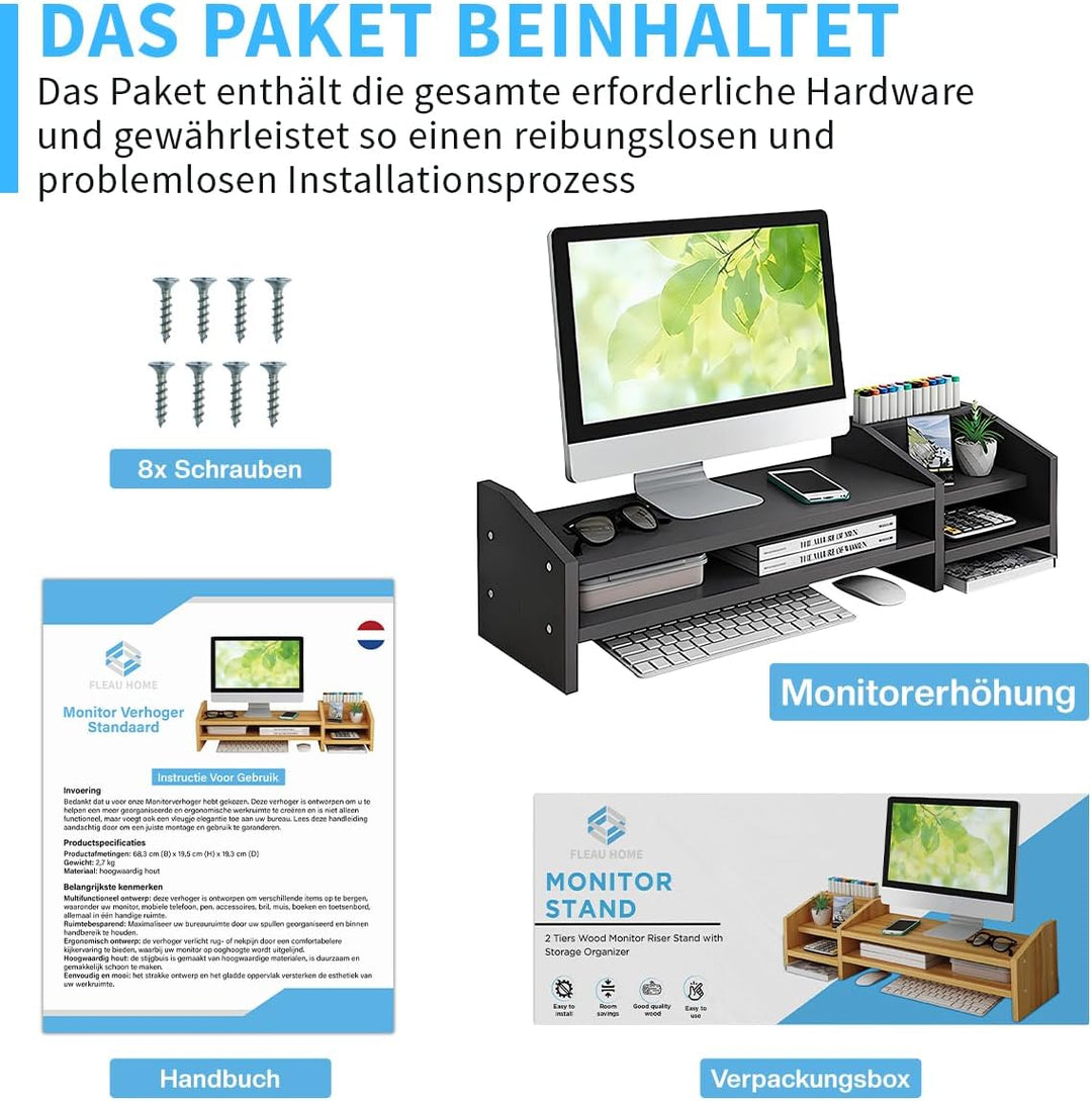 Fleau Home Monitorerhöhung – Laptopständer – Laptoperhöhung – Schreibtisch-Organizer – Bildschirmerh