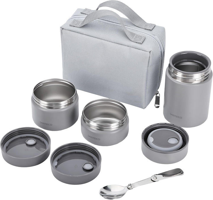 SANTECO Vakuumisolierter Suppen-Lunch-Set 1050ml - Isolierte Brotdose mit Löffel & Tragetasche - Sti