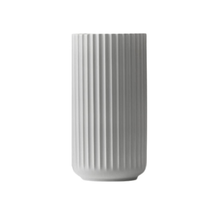 DANMARK LYNGBY Lyngbyvase aus Porzellan, hohe Vase mit Rillen, Zylinder Blumentopf in Hellgrau, 20.5
