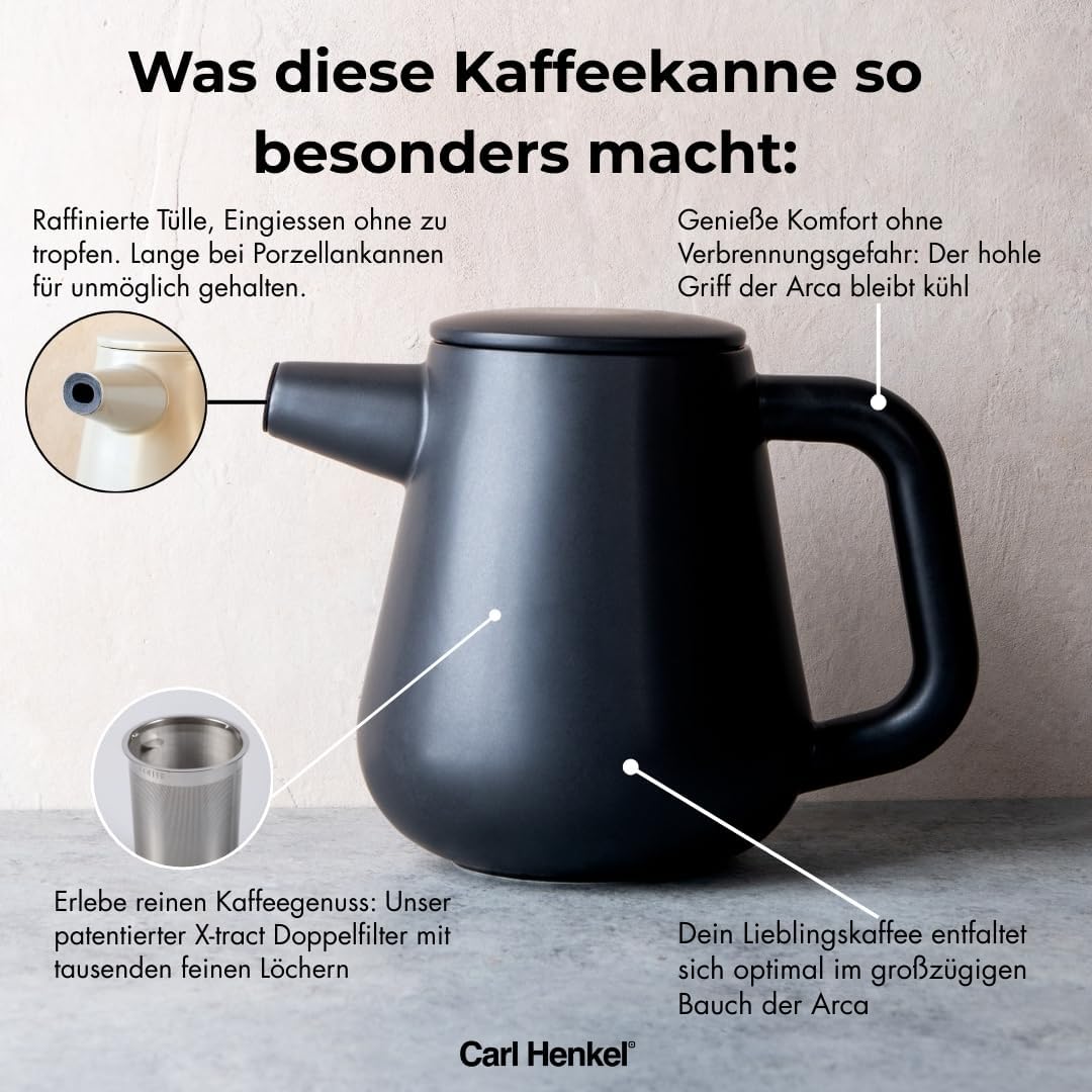 ARCA X-Tract Kaffeekanne Porzellan mit Filter 1,2l | Coffee Maker für 4-10 Tassen | Kaffeebereiter m