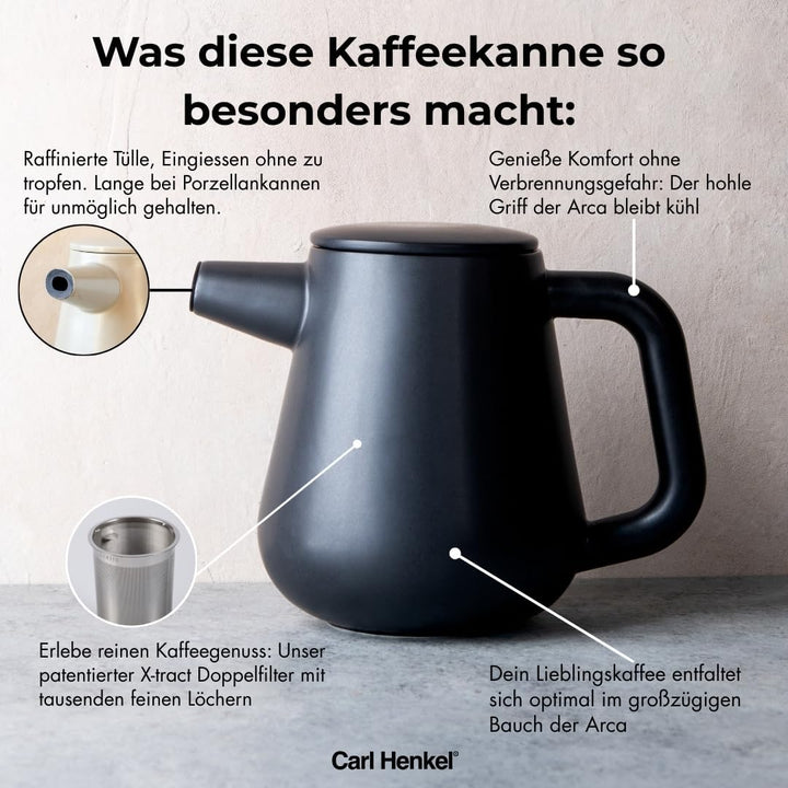 ARCA X-Tract Kaffeekanne Porzellan mit Filter 1,2l | Coffee Maker für 4-10 Tassen | Kaffeebereiter m
