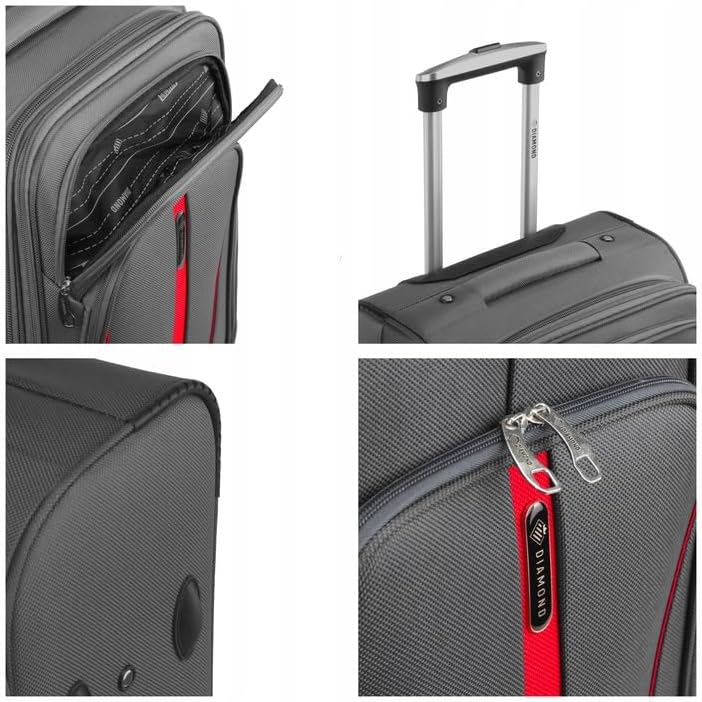 DIAMOND Grosser Weichschalenkoffer XL 28" – Grau, Codura 1200D, 360° Rollen, Zahlenschloss, Erweiter
