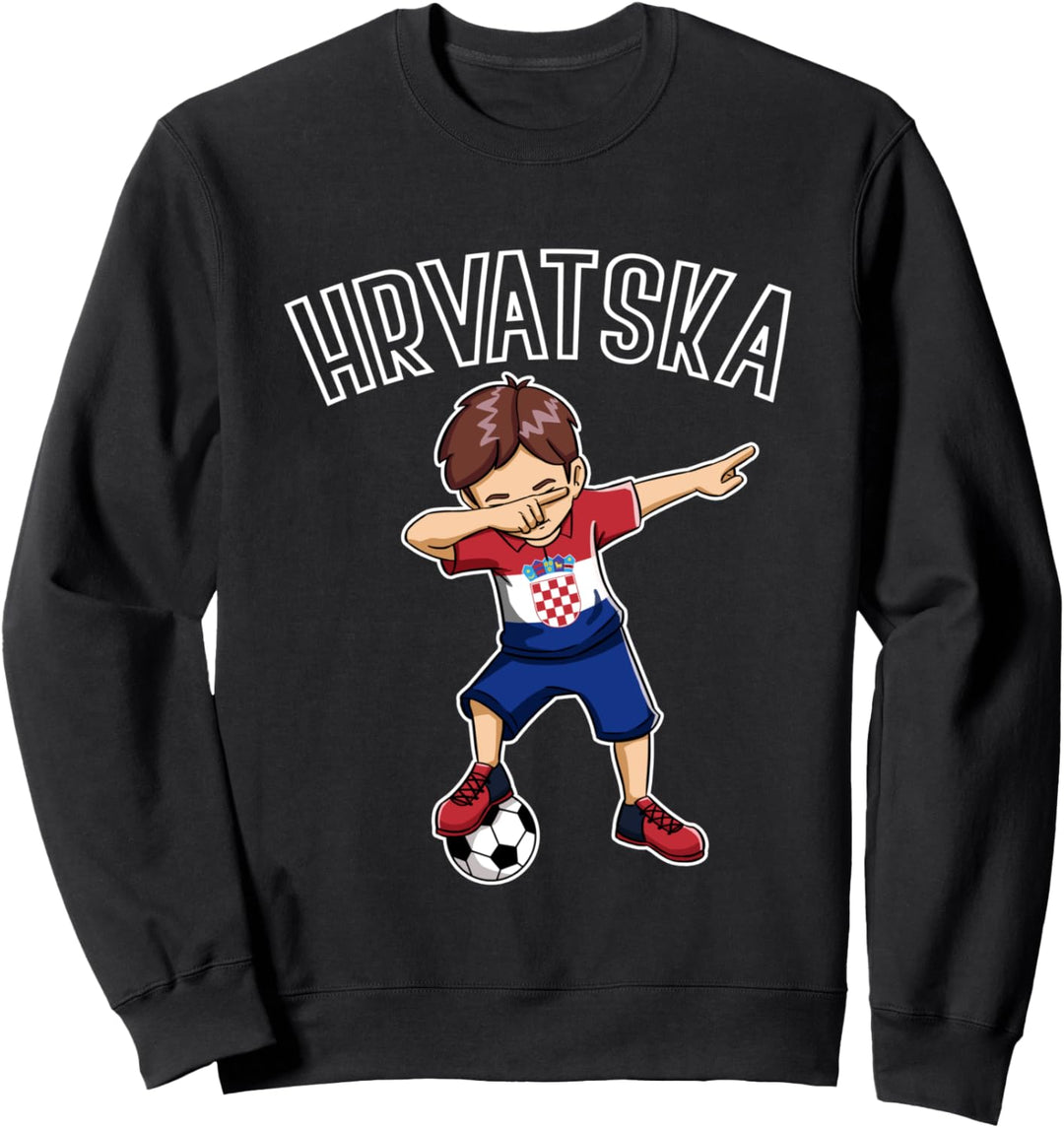 Dabbing Fussball Junge mit Hrvatska Trikot Kroatien Kinder Sweatshirt