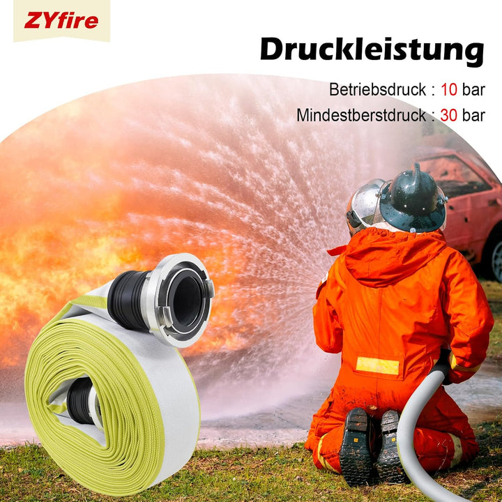 ZYfire Feuerwehrschlauch 52mm x 20m | 2 Zoll Feuerschlauch mit C-Storz Kupplung | flexibler Wassersc