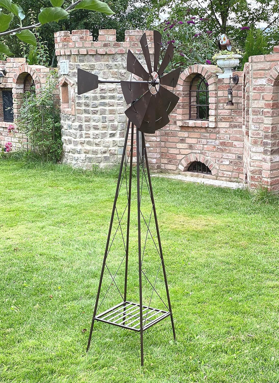 DanDiBo Windrad Metall 170 cm kugelgelagert Braun Windspiel Gartenstecker 96019 Windmühle Wetterfest