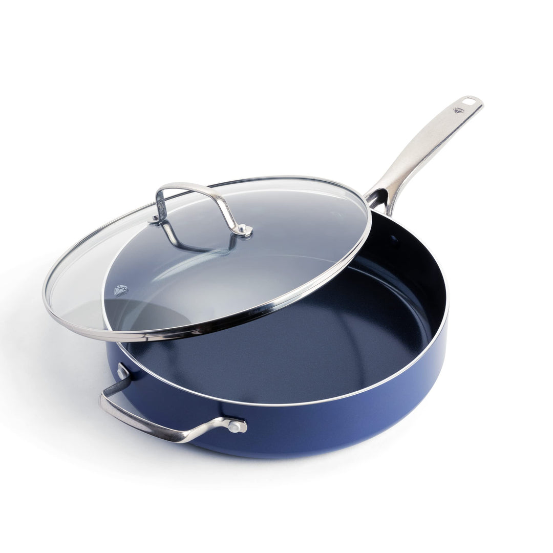 Blue Diamond Cookware Diamantstruktur Keramik Antihaft 28 cm/4,3 L Schmorpfanne mit Hilfsgriff und D