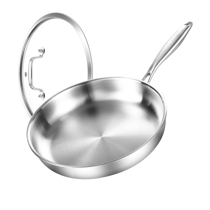 Edelstahlpfanne 20 cm mit Deckel, Durchgehend 3-lagig | Unbeschichtet Bratpfanne, Induktions, Hochef