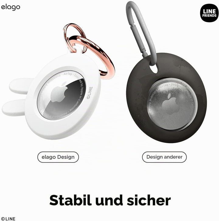 elago I LINE Friends Silikon Hülle Kompatibel met für Apple AirTag 2 & 1 Gen - Voller Schutz, Inklus