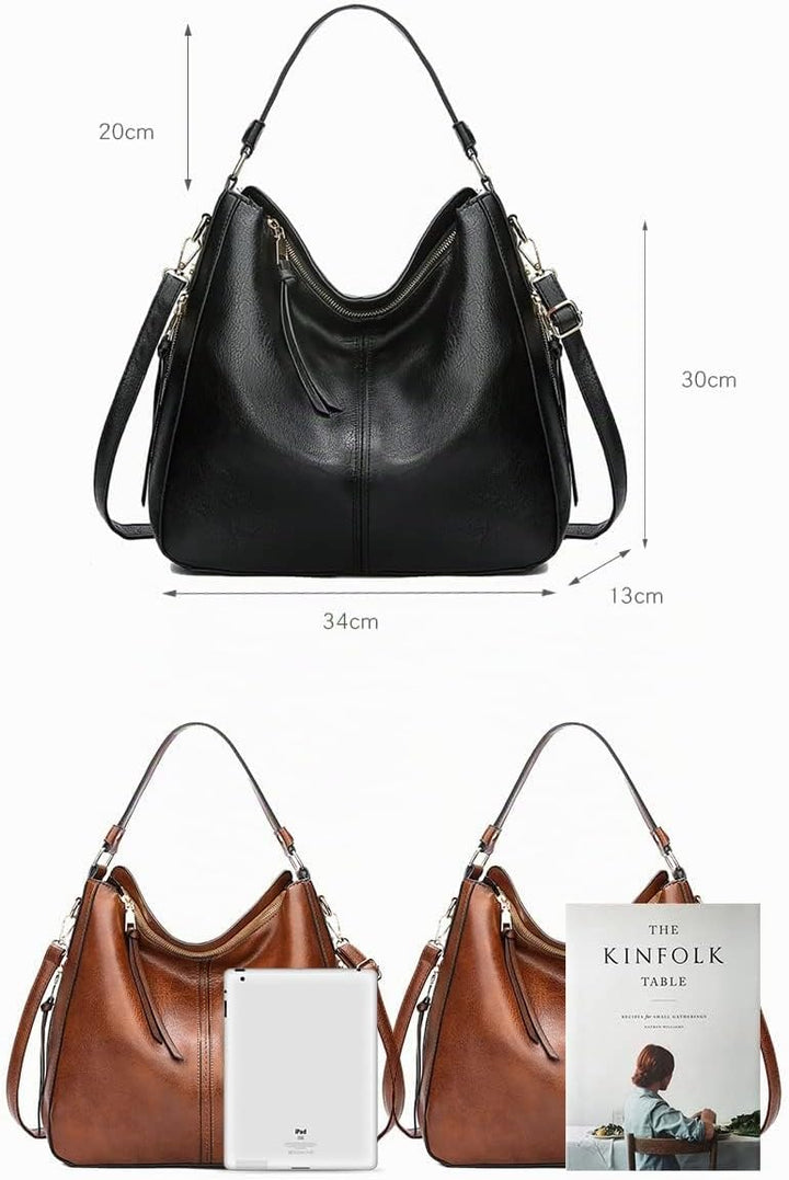 Kris Anna Damen Hobo Eimer Schultertasche aus PU Leder Schwarz EINWEG, Schwarz