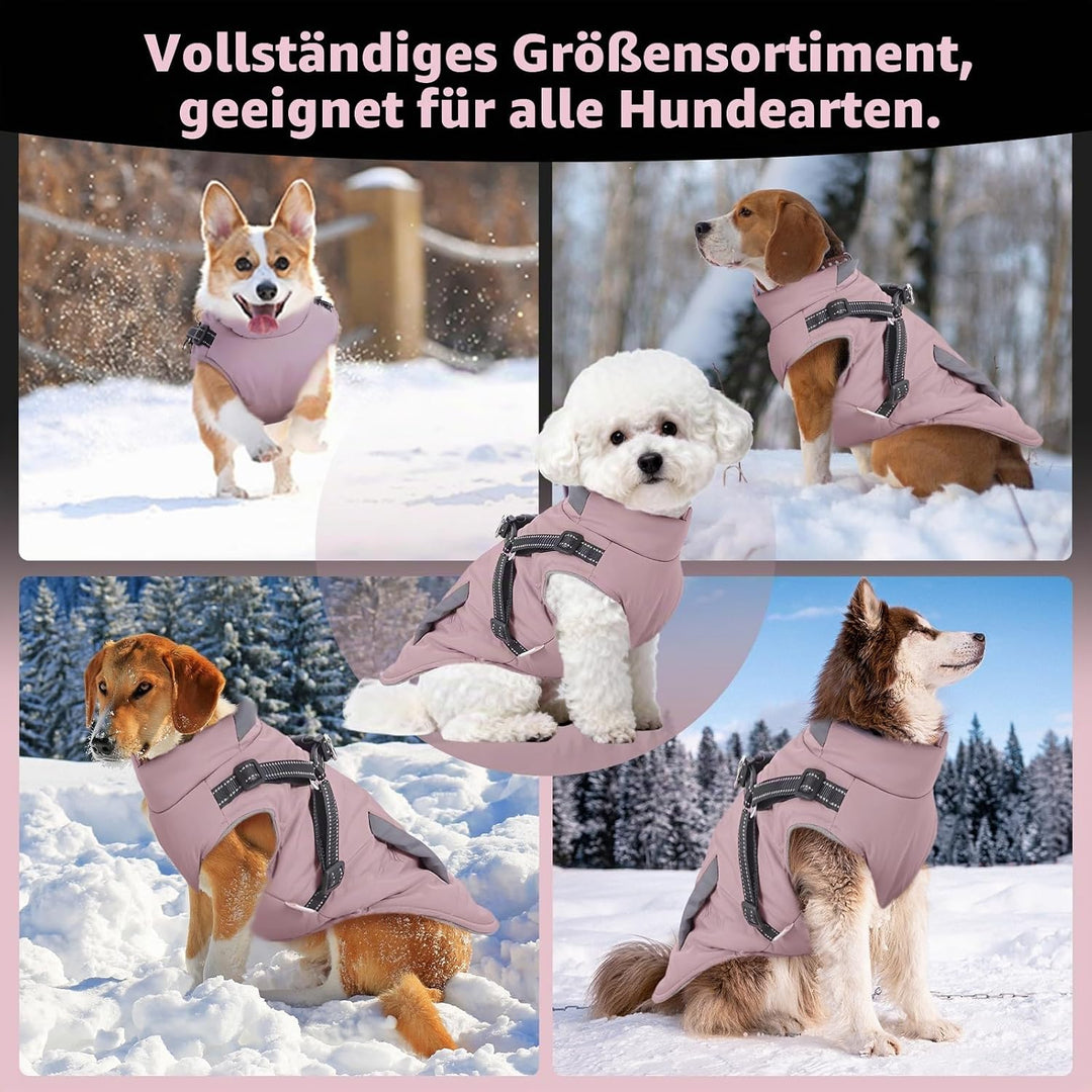 ZoneYan Hundejacke Winterweste Jacken, Warme Reflektierend Hundemäntel mit Geschirr Wasserdicht, Hun