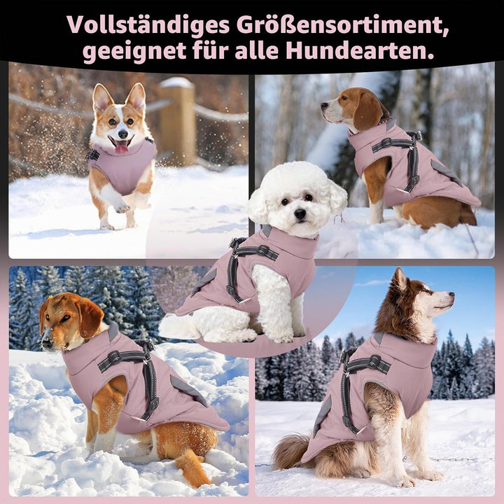 ZoneYan Hundejacke Winterweste Jacken, Warme Reflektierend Hundemäntel mit Geschirr Wasserdicht, Hun