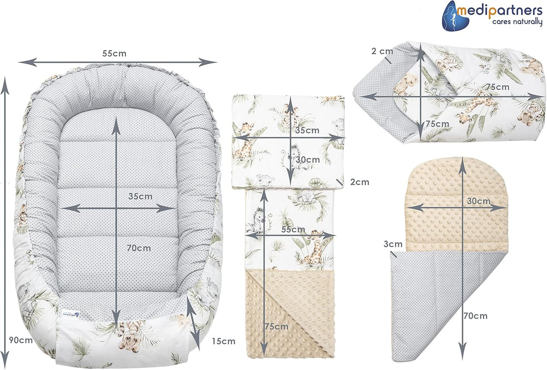 Medi Partners 5 teilig Babynestchen Set Babynest 100x60x15 herausnehmbarer Einsatz Bett Kuschelnest