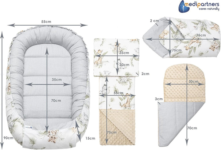 Medi Partners 5 teilig Babynestchen Set Babynest 100x60x15 herausnehmbarer Einsatz Bett Kuschelnest