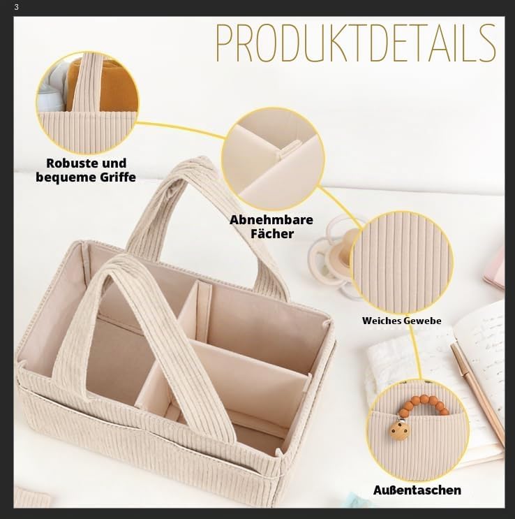 Wickeltasche Organizer, Tragbarer Wickelkorb mit Fächern &amp; Griffen, Large Wickel Organizer, Diaper C