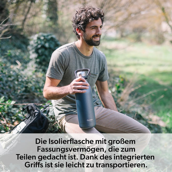 QWETCH - Isothermische Flasche - Titan Granite Blau 1,5L - 48h kalt & 16h heiss - BPA frei, wasserdi
