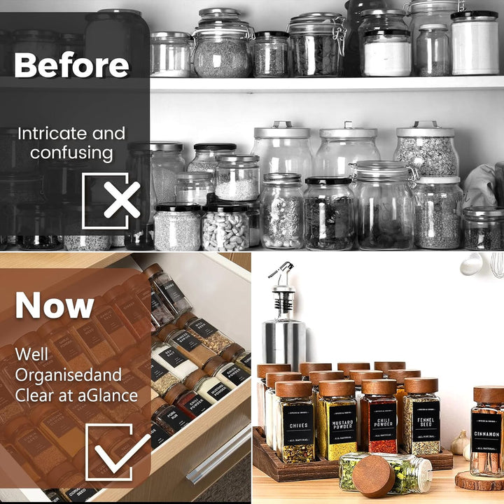 24 Stück 120ml Gewürzgläser Eckig Set, Gewürzgläser Set, Gewürzgläser Eckig mit Holzdeckel, Gewürzdo