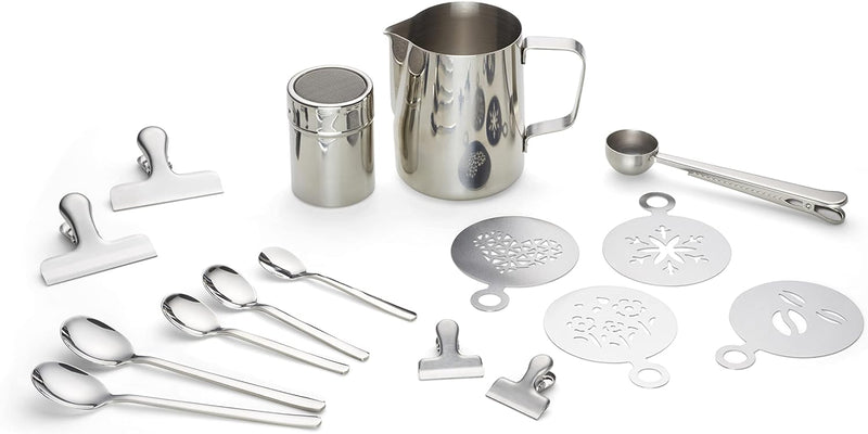 Echtwerk Kaffeezubehör-Set, 23-tlg, Milchschaumkännchen 600 ml, Kakaostreuer, 4x Espresso-, 4x Cappu
