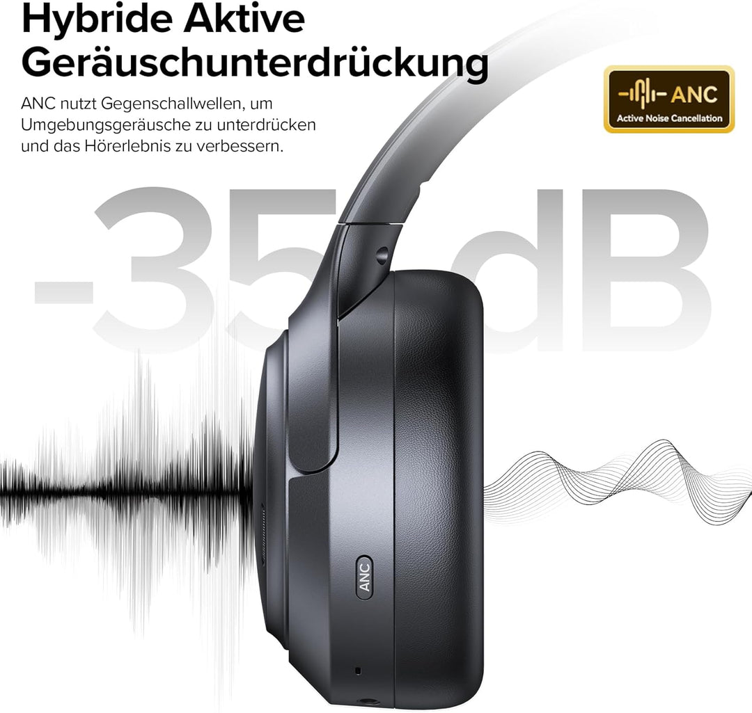 Bluetooth Over Ear Kopfhörer mit 6 ENC Mikrofonen & Hybrid ANC, 100 Std Akku, Faltbares Design, Komf