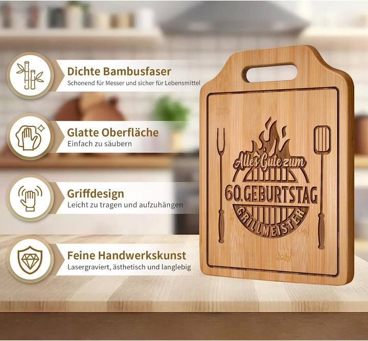 60 Geburtstag Mann - Graviertes Bambus Schneidebrett, 60.ter Geburtstag, Geschenke 60 Geburtstag Man
