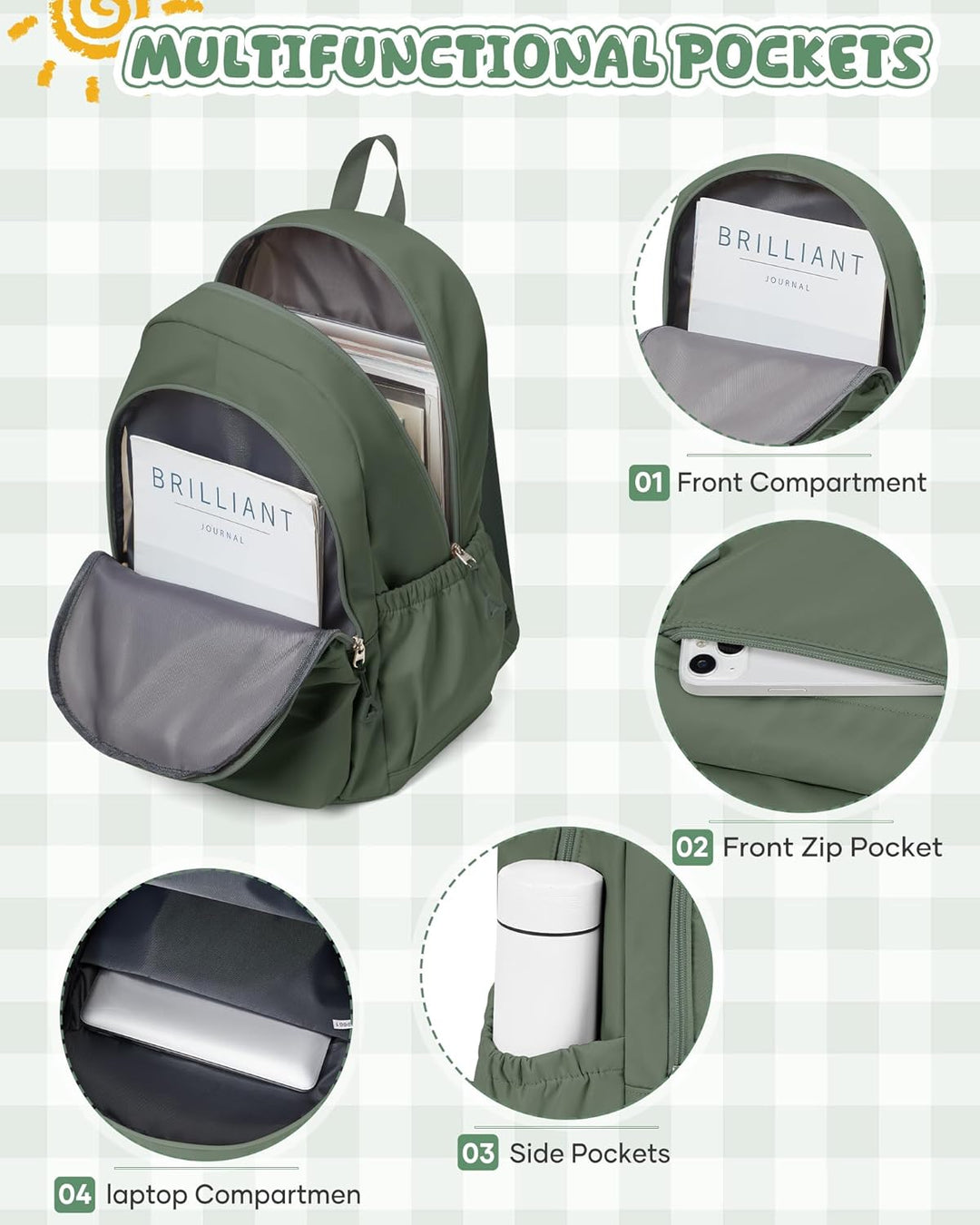 winspansy Schulrucksack Teenager Mädchen Jungen Schultasche Leichter Rucksack Schule Herren Damen Ae