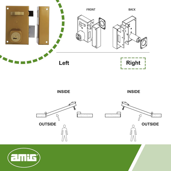 Amig - Aufschraubschloss DIN rechts mit Schliesshebel, Falle und Ziehgriff für Holztüren Mod. 75-67