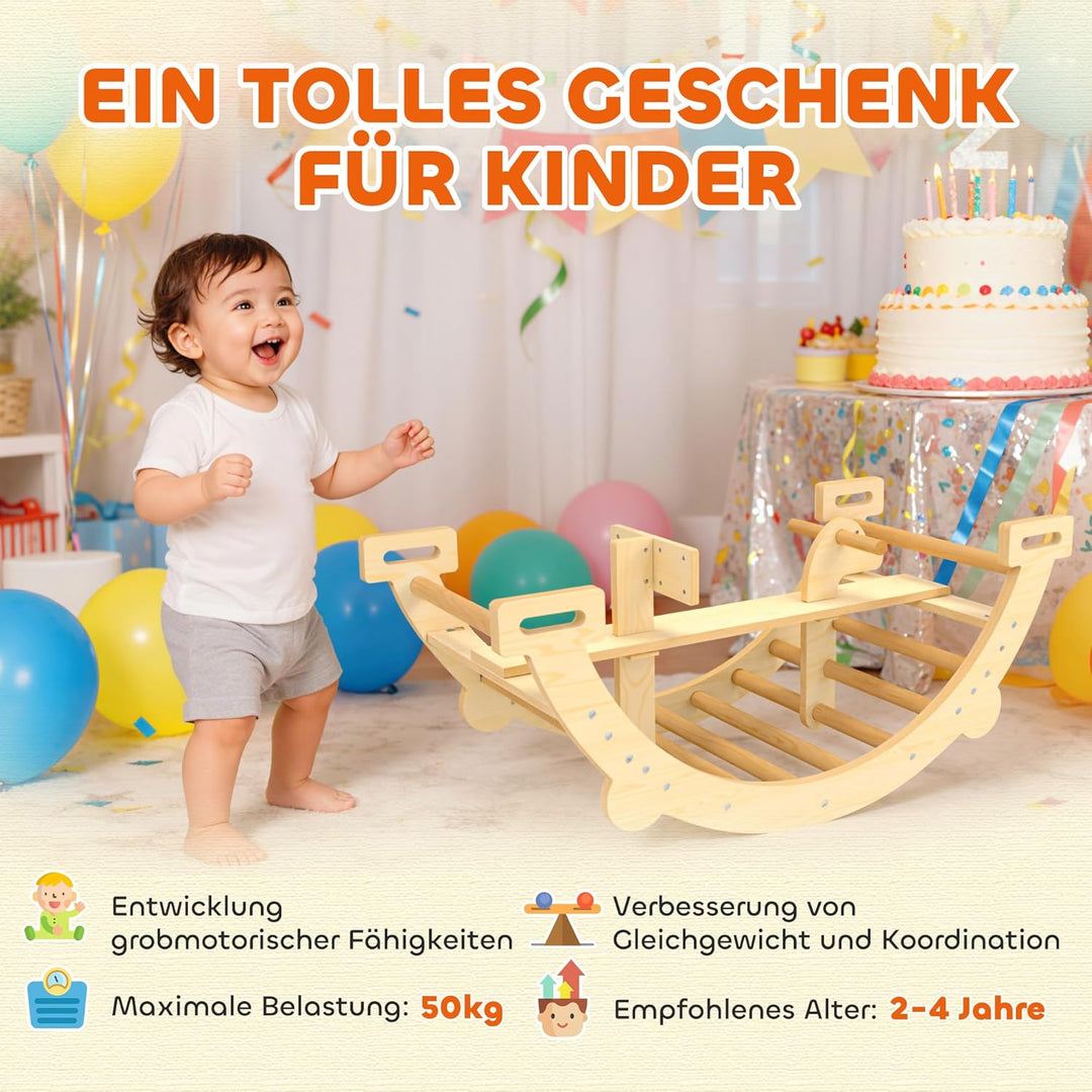AIYAPLAY Montessori Klettergerüst Indoor, 2 in 1 Kletterbogen & Schaukelpferd, Kletterspielzeug aus