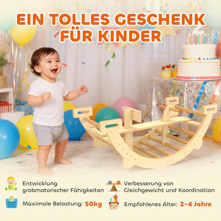 AIYAPLAY Montessori Klettergerüst Indoor, 2 in 1 Kletterbogen & Schaukelpferd, Kletterspielzeug aus