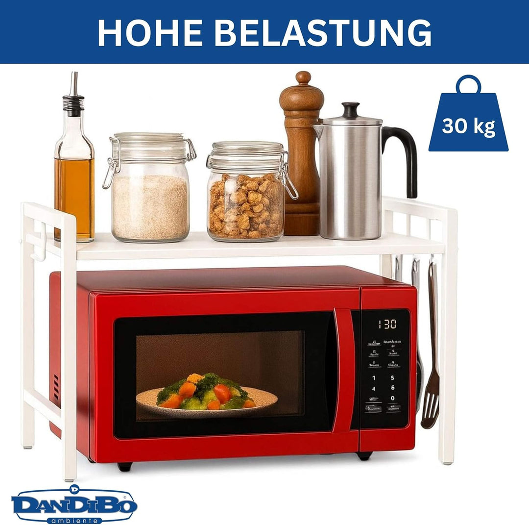 DanDiBo Verstellbares Mikrowellenregal Weiss 2 Stufig 40-64 cm Mikrowellen Regal 96683 Stehend Mikro