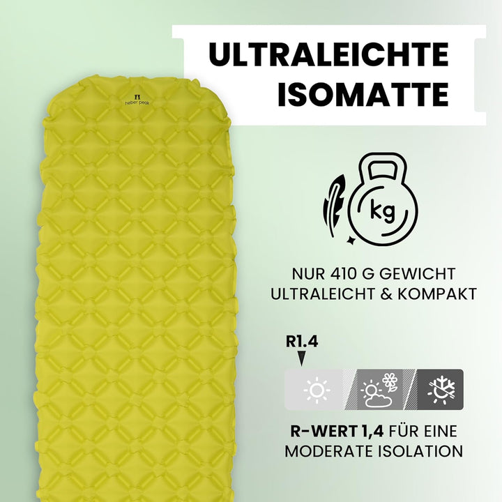 ConiferHe. Sleeping Mat Isomatte Ultraleicht 187x57cm, 410g – Schlafmatte aufblasbar für Camping, Ou
