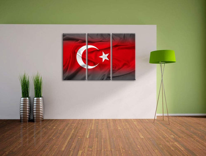 Pixxprint Flagge der Türkei als Leinwandbild | Grösse: 3 Teilig (120x80) | Wandbild| Kunstdruck | fe