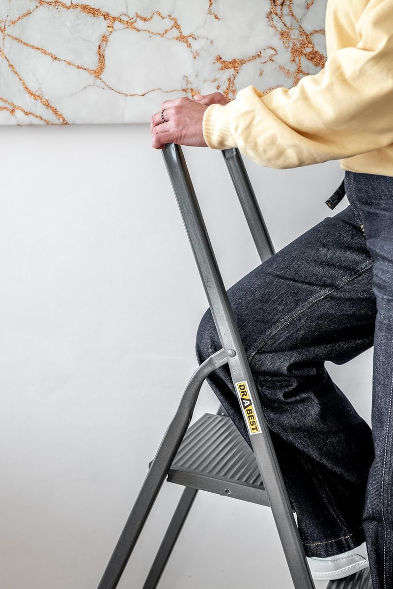 DRABEST - Stehleiter - mit 4 Stufen - bis 125 kg belastbar - 1,49 m lang - Arbeitshöhe 2,75 m - Trit