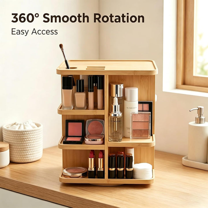 360° drehbarer Make-up-Organizer aus Bambus | Drehbarer Badezimmer-Organizer, drehbarer Make-up-Orga