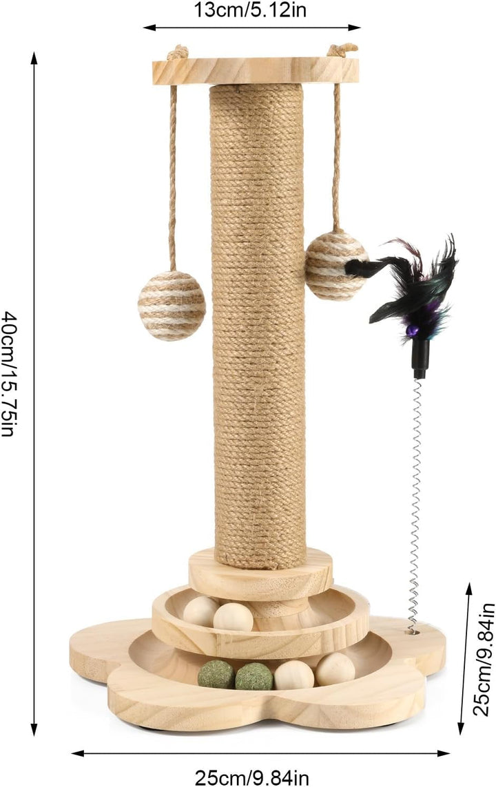 Kratzbaum für Katzen, 40cm Kratzpfosten Katzenkratzbaum Spielzeug mit Ball, Lagiger Drehteller, Fede